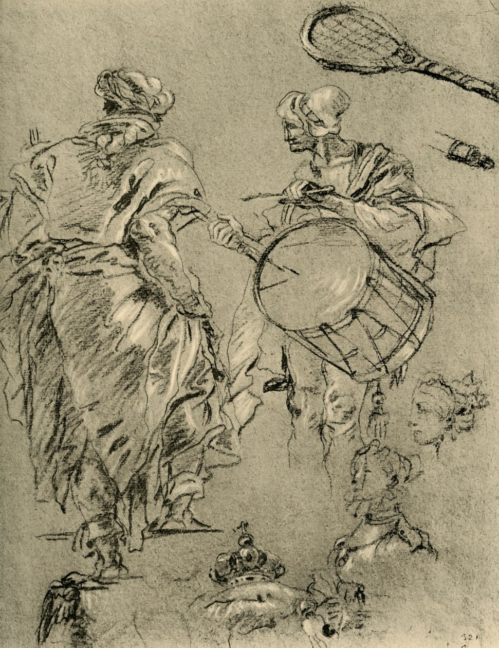 رجل ينظر من الخلف ، الطبال والدراسات الصغيرة ، 1751-1752 ، 1928 بواسطة جيوفاني باتيستا تيبولو
