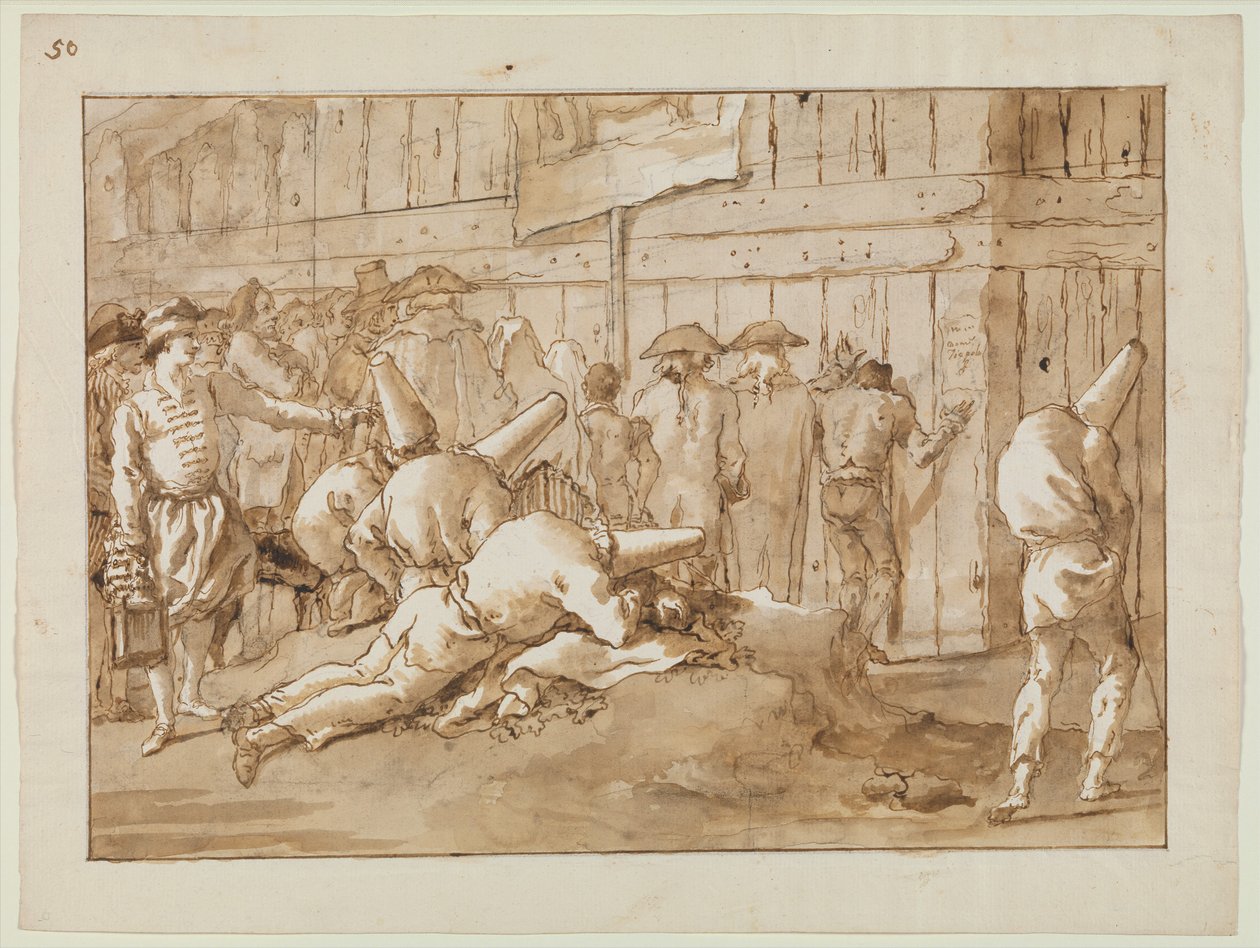 Punchinellos خارج السيرك ، c.1800 بواسطة جيوفاني باتيستا تيبولو
