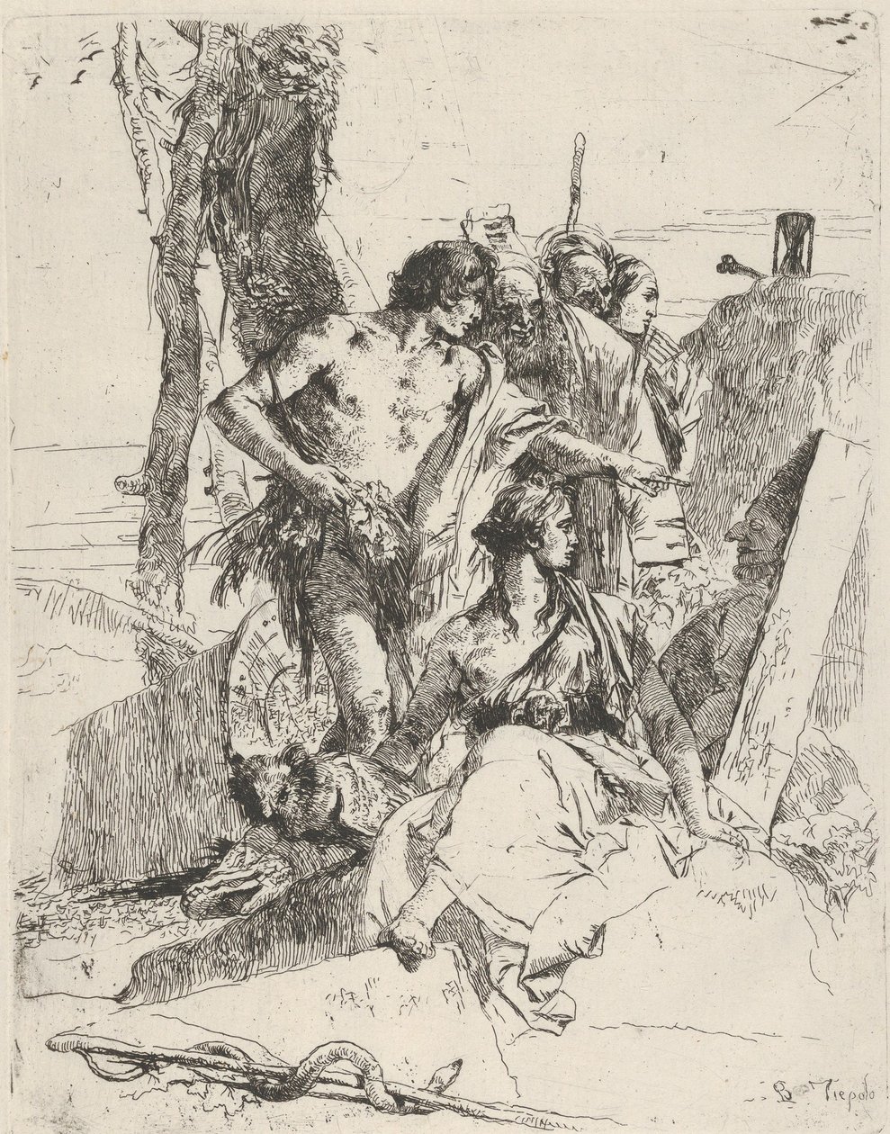 اكتشاف قبر Punchinello ، من Scherzi ، كاليفورنيا. 1743-50. بواسطة جيوفاني باتيستا تيبولو
