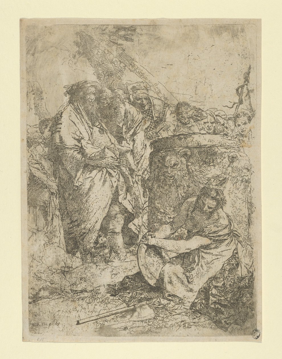 امرأة راكعة أمام السحرة وشخصيات أخرى ، من شيرزي ، كاليفورنيا. 1740. بواسطة جيوفاني باتيستا تيبولو