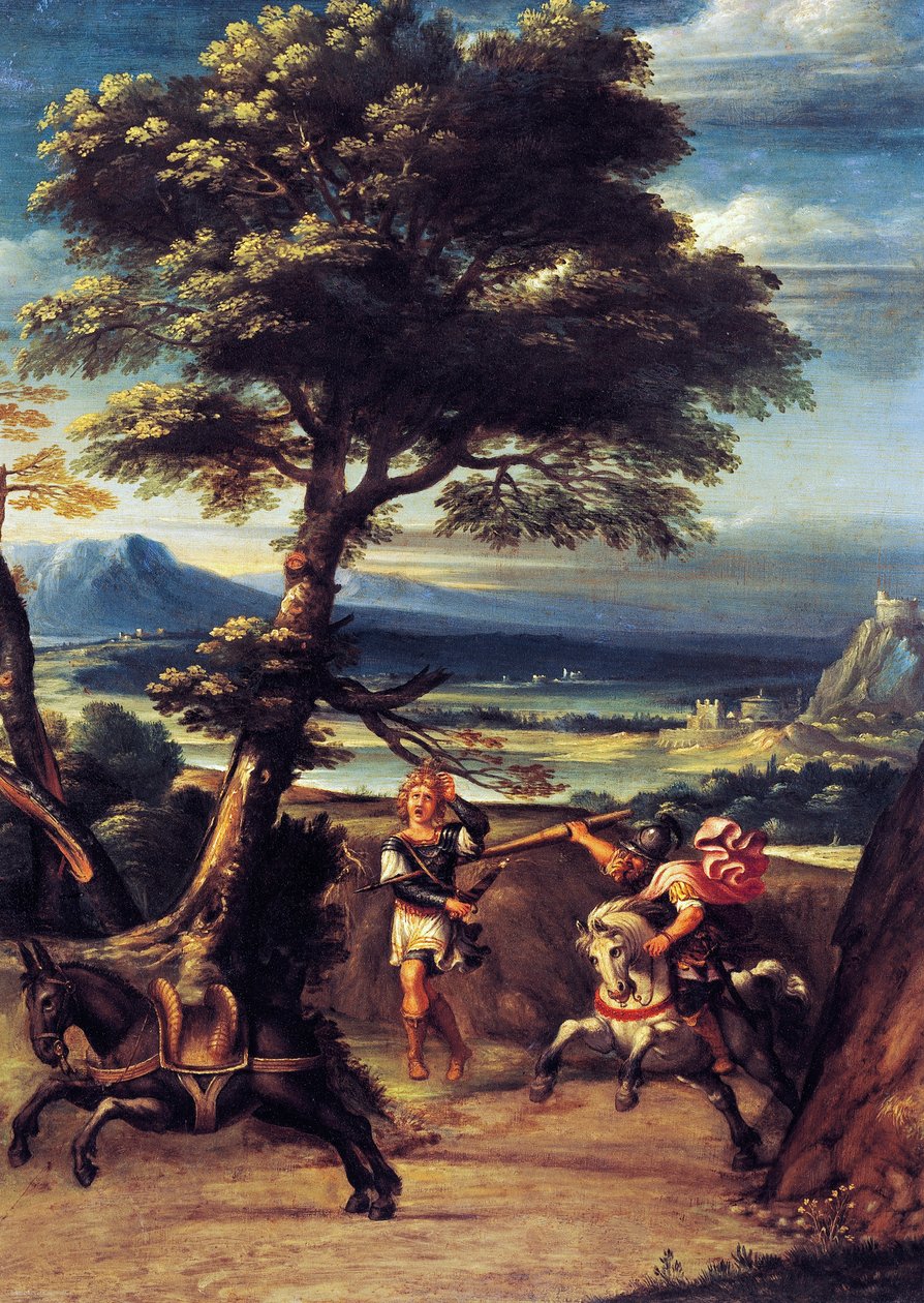 منظر طبيعي مع أبشالوم جرحه رمح يوآب بقلم جيوفاني باتيستا فيولا (1576-1622) ، زيت على نحاس ، 45x34 سم بواسطة جيوفاني باتيستا فيولا