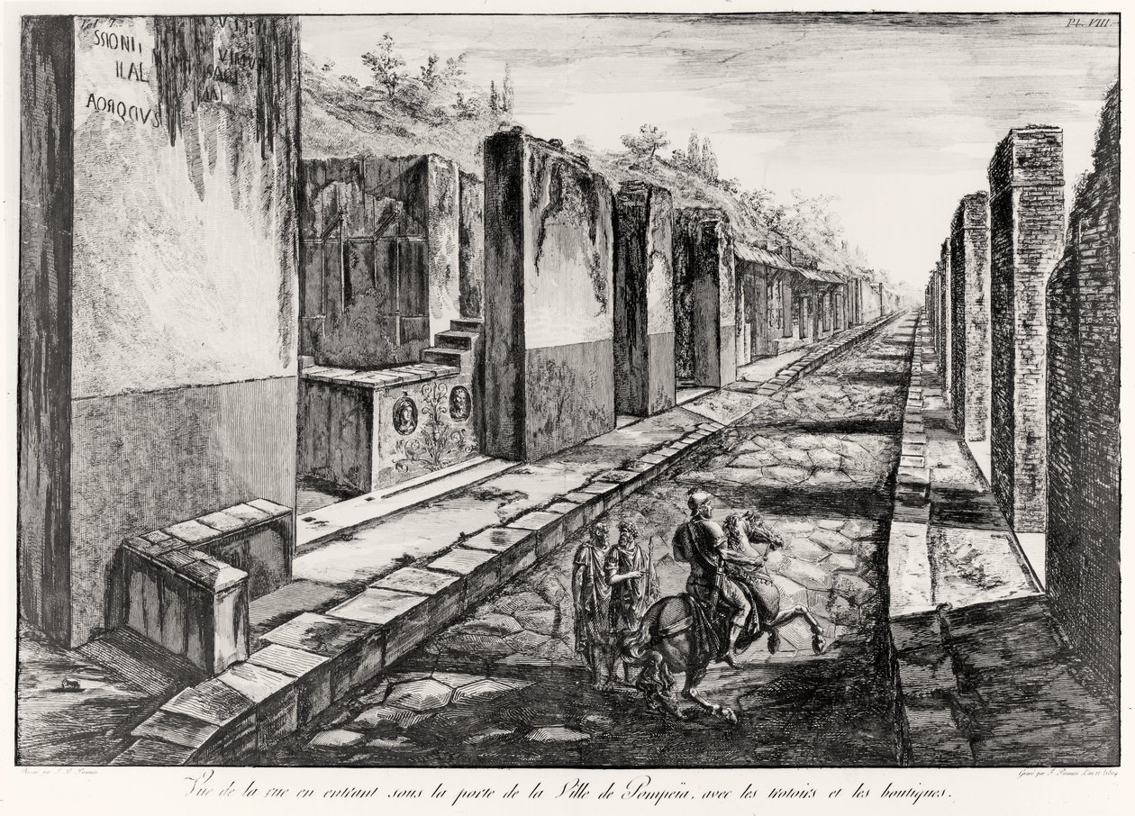 منظر لشارع بوابة مدينة بومبي ، من Antiquites de Pompeia بواسطة GB Piranesi ، محفور بواسطة Francesco Piranesi (1758-1810) 1804 بواسطة جيوفاني باتيستا بيرانيسي