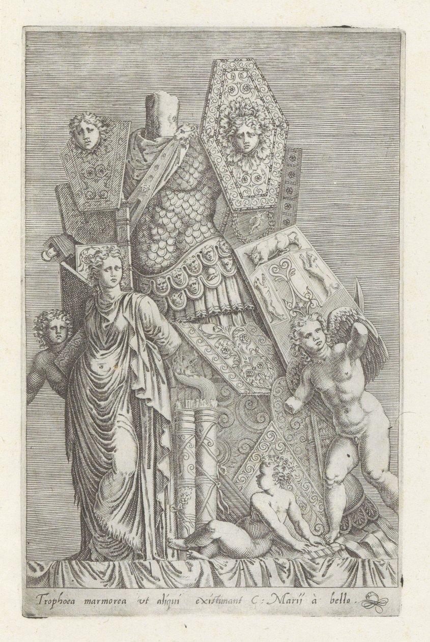Trofee van Wapans، een vrouwenfiguur en engelen كأس من الرخام كما يظن البعض (...) (العنوان على الكائن) المنحوتات العتيقة في روما (عنوان السلسلة) أيقونات التماثيل القديمة لمدينة روما والتي تظهر في الأماكن العامة (عنوان السلسلة) بواسطة جيوفاني باتيستا دي كافالييري