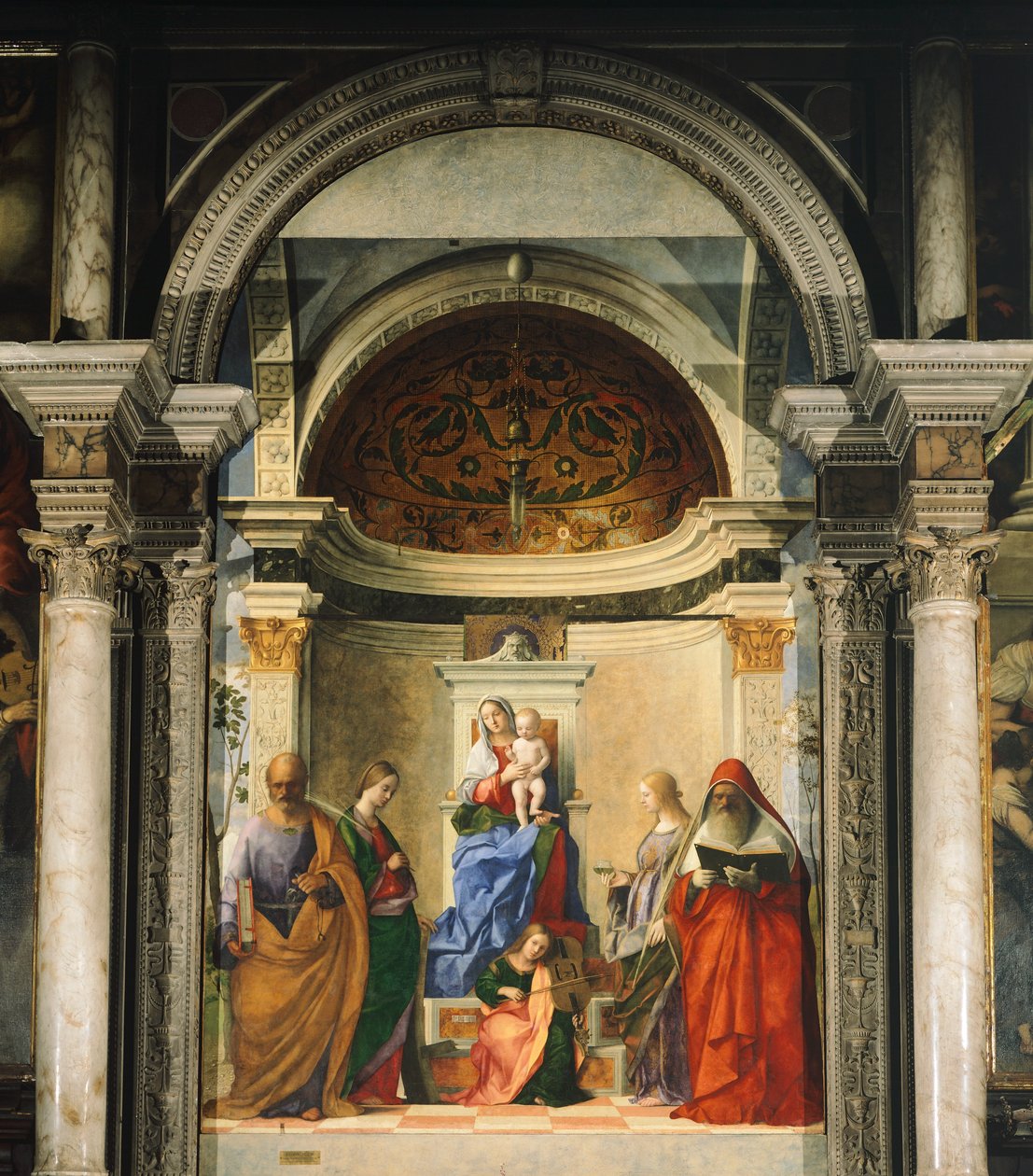 Madonna between four Saints (fresco) بواسطة جيوفاني بيليني