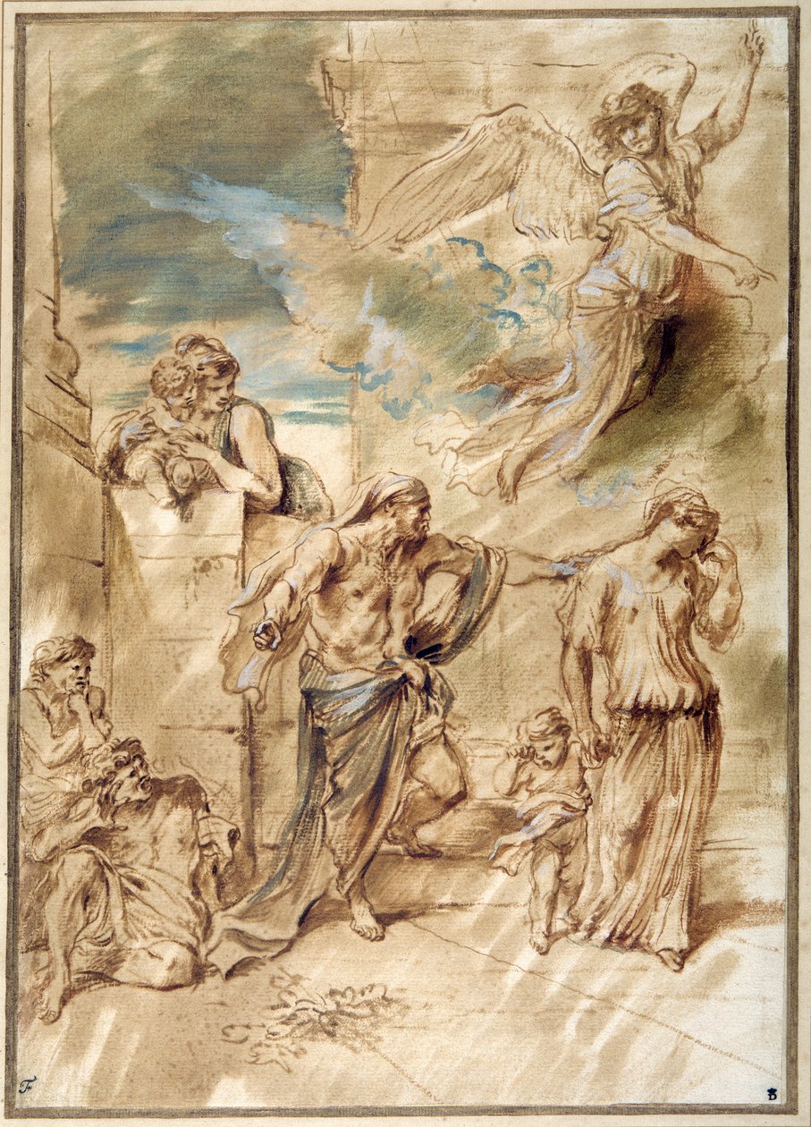 The Expulsion of Hagar (pen & ink with wash & gouache on paper) بواسطة جيوفاني بينيديتو كاستيجليون
