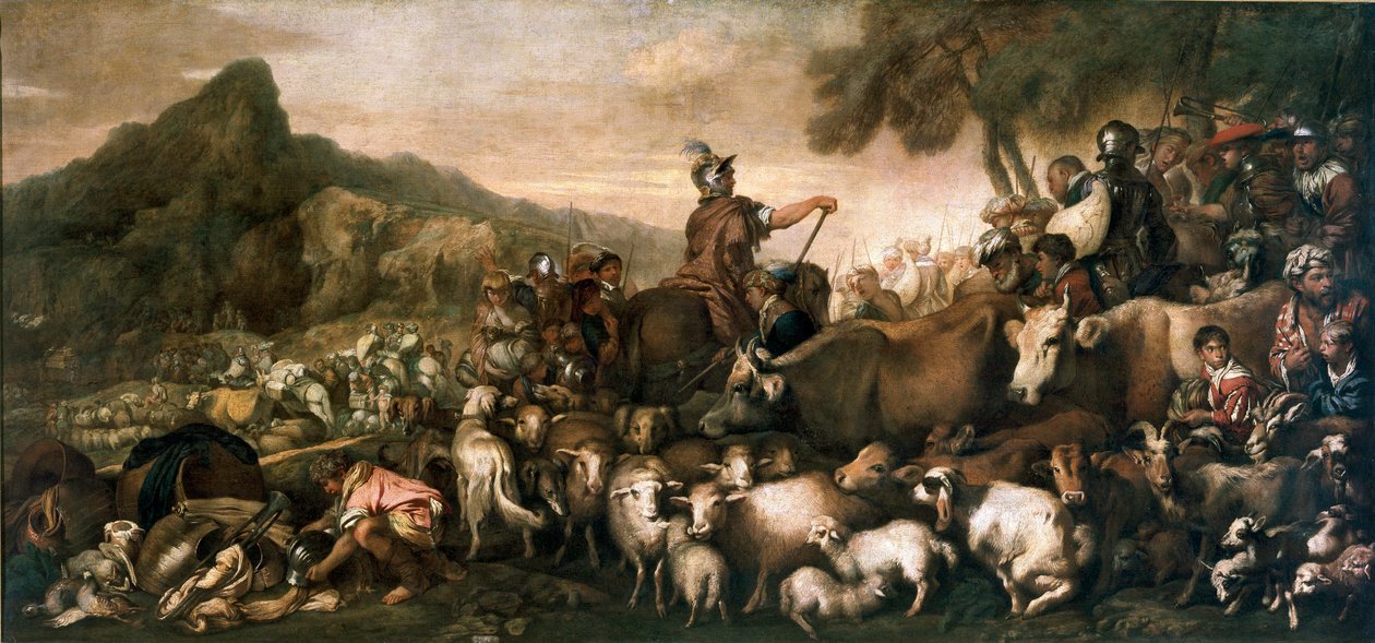 العبرانيون في رحلة إلى أرض الميعاد رسم جيوفاني بينيديتو كاستيجليون ديت إيل غريشتو (1610-1665) شمس القرن السابع عشر. 140x300 سم ميلان ، بيناكوتيكا دي بريرا بواسطة جيوفاني بينيديتو كاستيجليون