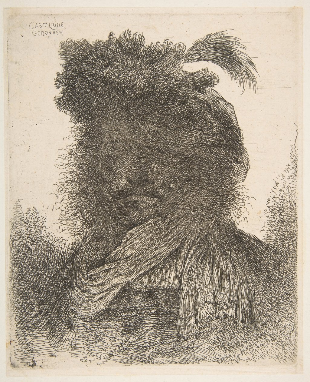 تحول رأس رجل في الظل قليلاً إلى اليسار ، من سلسلة Large Or ...، ca. 1645-1650. بواسطة جيوفاني بينيديتو كاستيجليون