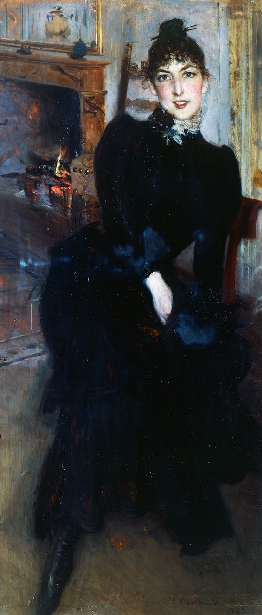 Alaide Banti at the fireplace (oil on panel) بواسطة جيوفاني بولديني