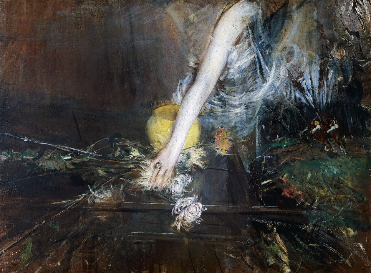 Arm with flower vase, ca 1910, by Giovanni Boldini (1842-1931), oil on canvas. Italy, 20th century. بواسطة جيوفاني بولديني