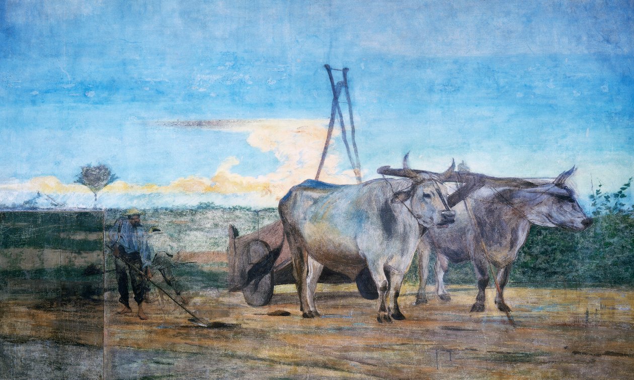 Collection of manure, wagon with oxen بواسطة جيوفاني بولديني