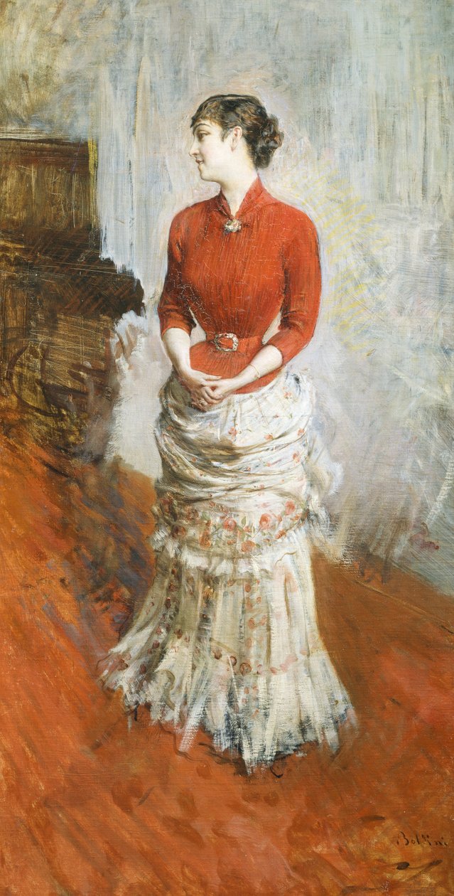 Countess de Rasty standing, circa 1878, by Giovanni Boldini (1842-1931), oil on canvas بواسطة جيوفاني بولديني
