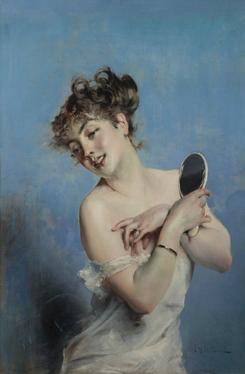 شابة في Déshabillé La toilette ، c. 1880. بواسطة جيوفاني بولديني