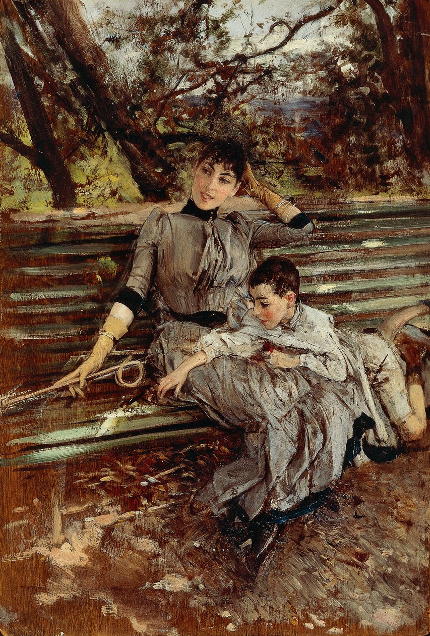 In Garden or Alaide and Ottavio Banti, circa 1884, by Giovanni Boldini (1842-1931), oil on panel, 34x24 cm بواسطة جيوفاني بولديني