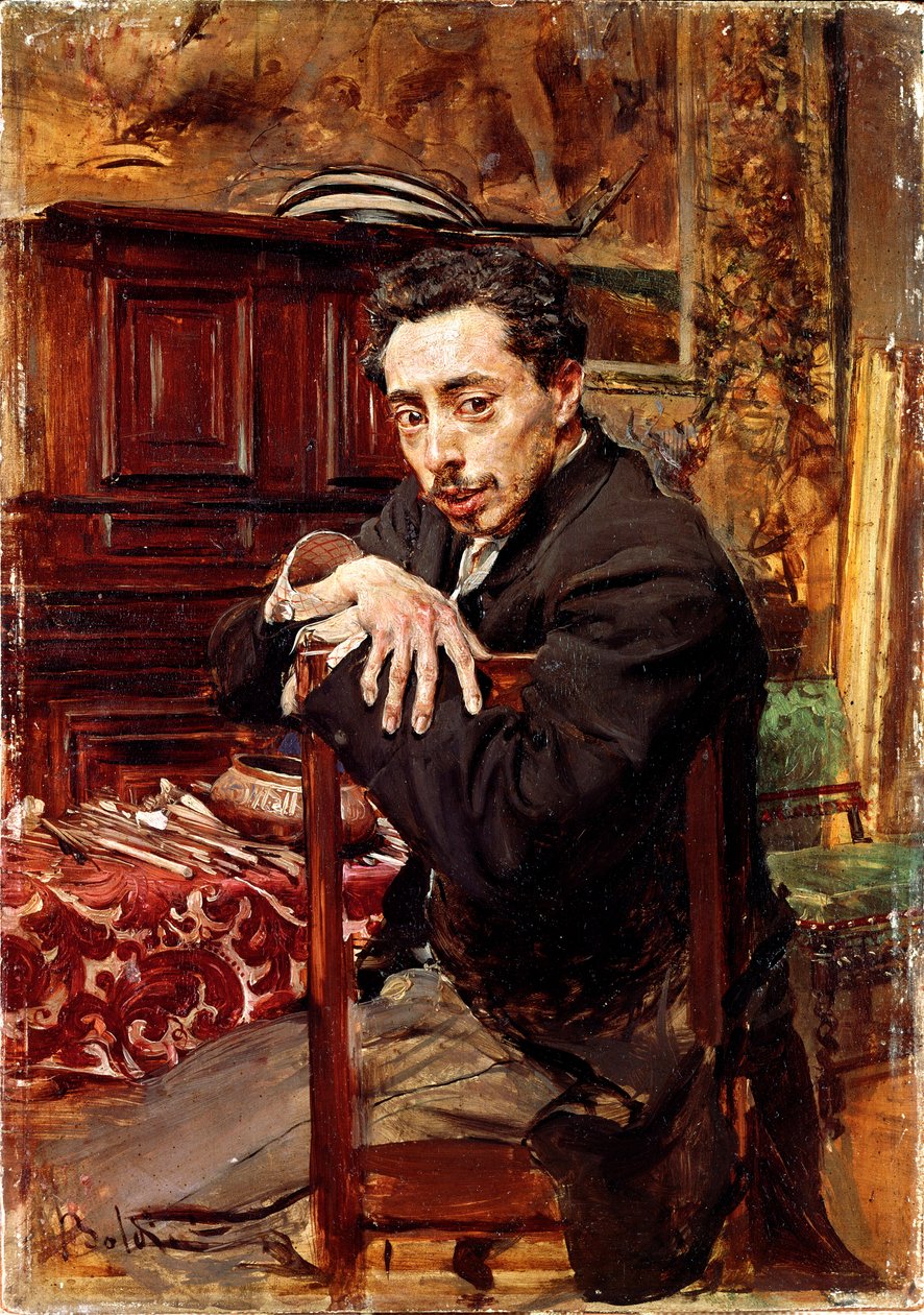 Portrait of the painter Joaquin Araujo Ruano. Painting by Giovanni Boldini (1842-1931) circa 1889. Oil on canvas. Dim: 29x20cm. Pistoia, Collezione Boldini بواسطة جيوفاني بولديني