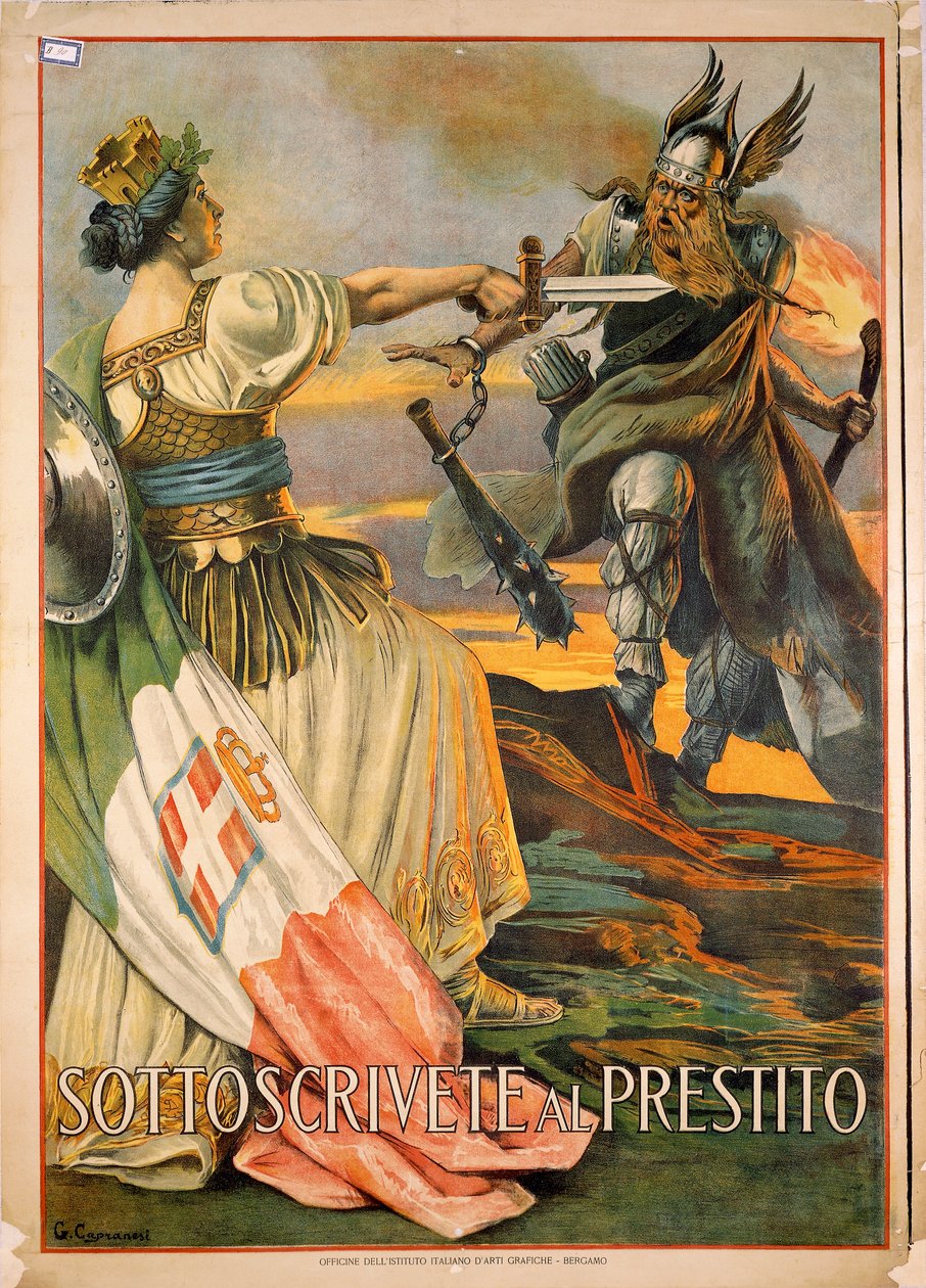 First World War, Sottoscrivete al prestito (Subscribe to the Loan), illustration by Giovanni Capranesi بواسطة جيوفاني كابرانيزي