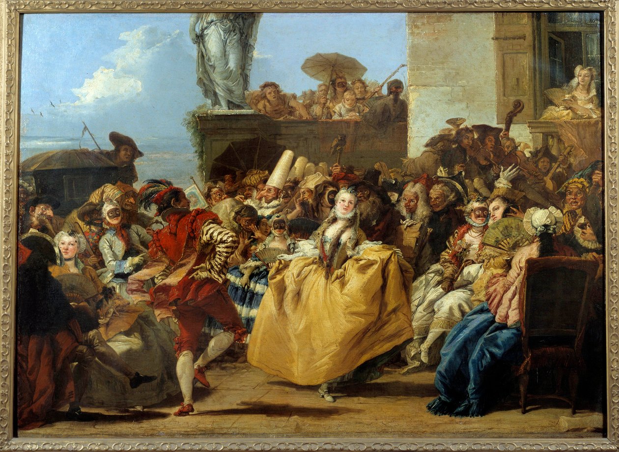 Carnival scene or “” the Menuet”” Dance scene mask in the 18th century. Painting by Gian Domenico Tiepolo (1727-1804) Sun. 1,12x0,8 m. بواسطة جيوفاني دومينيكو تيبولو