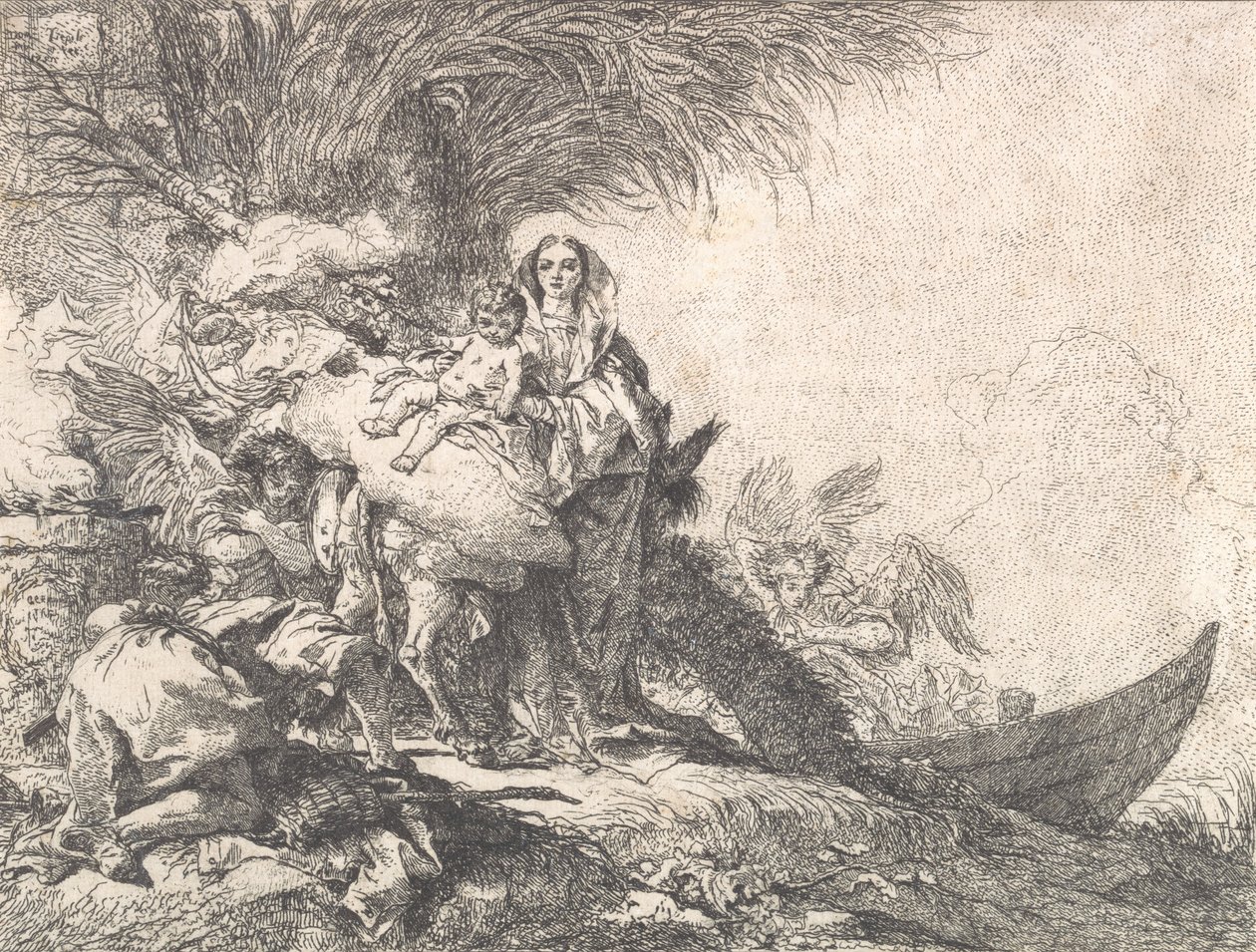 جوزيف يعبد المسيح الطفل بالقرب من مذبح التدخين ، من الرحلة إلى مصر ، 1752. بواسطة جيوفاني دومينيكو تيبولو