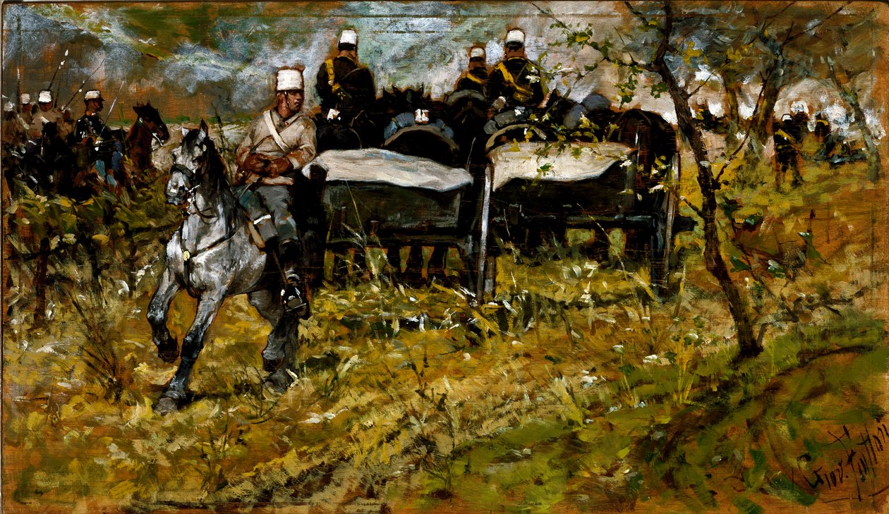 مناورة مدفعية. لوحة جيوفاني فاتوري (1825-1908) بواسطة جيوفاني فاتوري