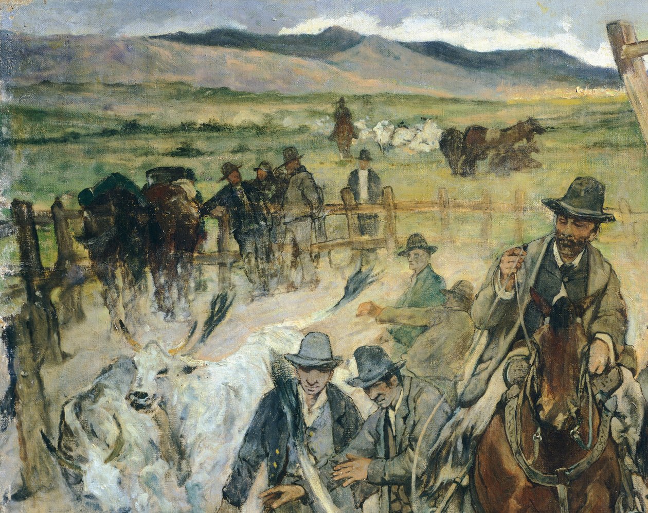 العلامة التجارية للثيران الصغيرة في ماريما ، حوالي عام 1887 ، بقلم جيوفاني فاتوري (1825-1908) ، 86 × 172 سم ، التفاصيل بواسطة جيوفاني فاتوري