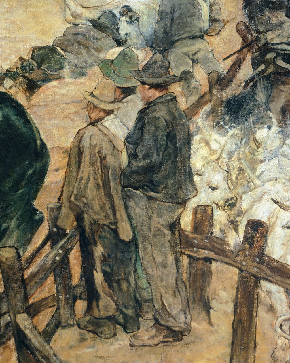 العلامة التجارية للثيران الصغيرة في ماريما ، حوالي عام 1887 ، بقلم جيوفاني فاتوري (1825-1908) ، 86 × 172 سم ، التفاصيل بواسطة جيوفاني فاتوري