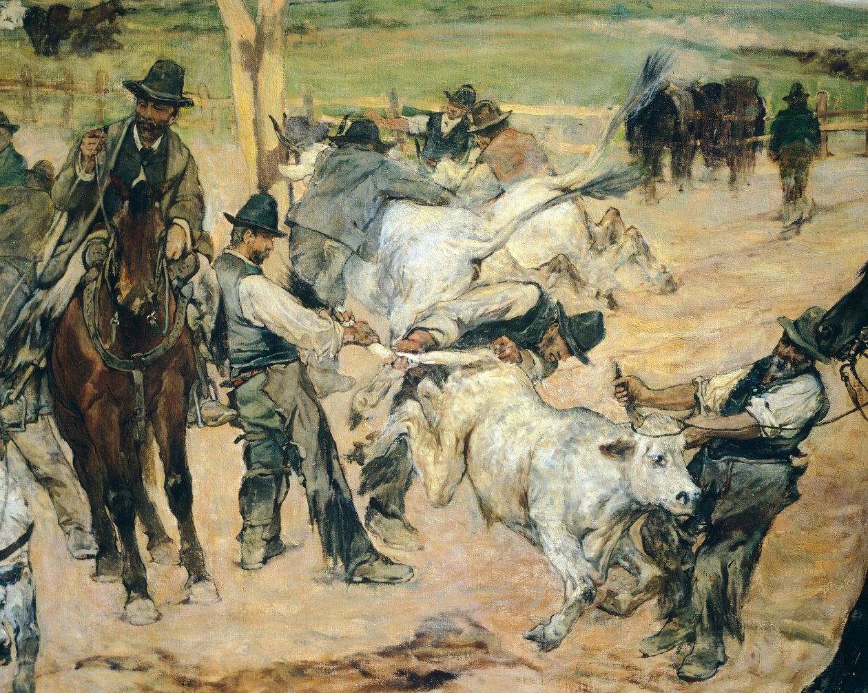 العلامة التجارية للثيران الصغيرة في ماريما ، حوالي عام 1887 ، بقلم جيوفاني فاتوري (1825-1908) ، 86 × 172 سم ، التفاصيل بواسطة جيوفاني فاتوري