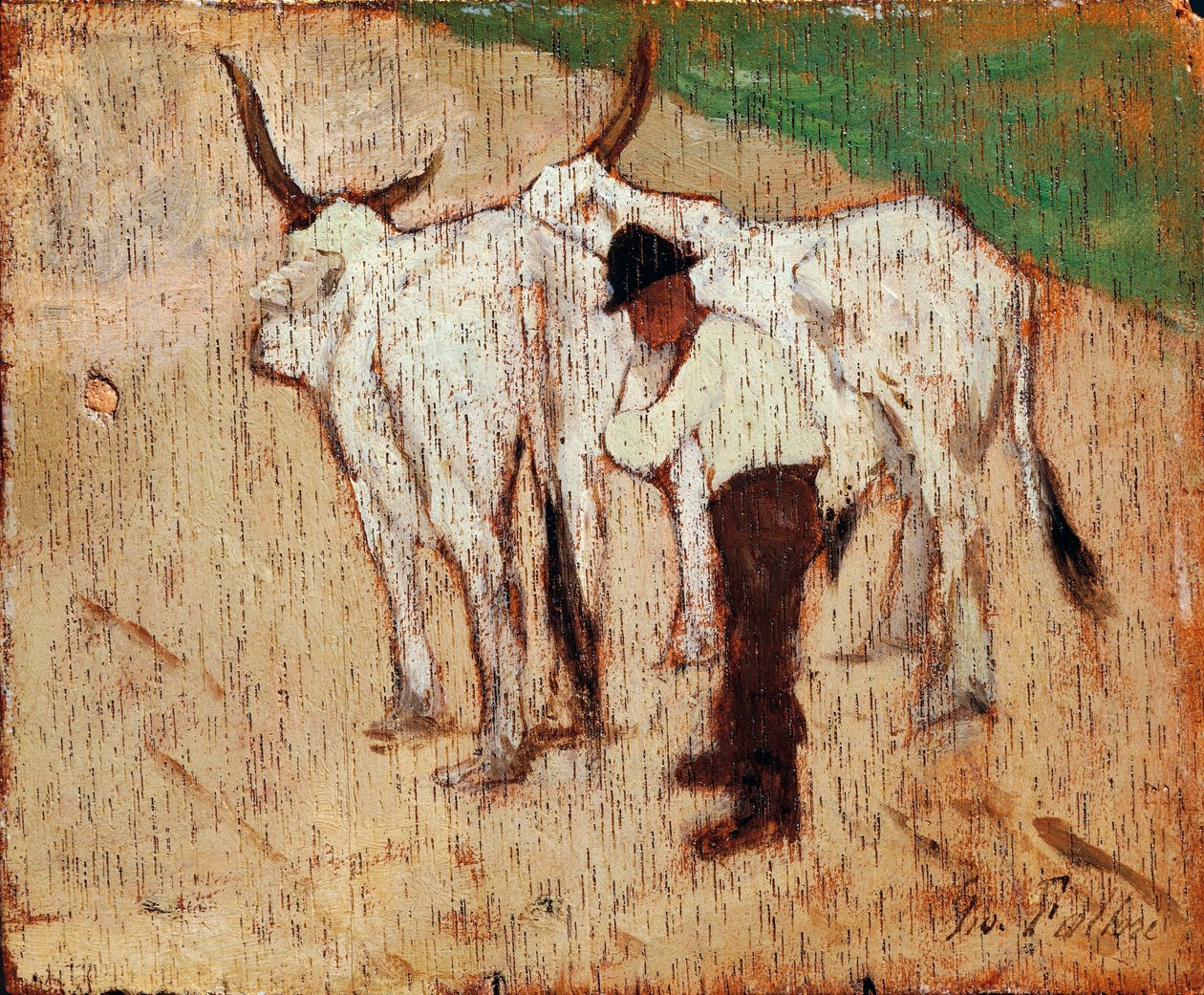 الراعي والماشية ، بواسطة جيوفاني فاتوري (1825-1908) ، زيت على لوح بواسطة جيوفاني فاتوري