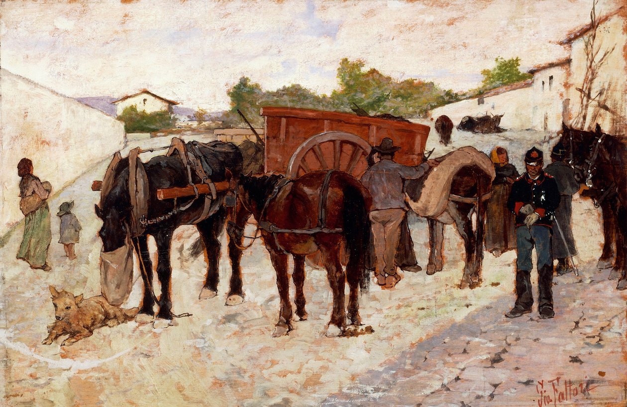 التوقف في ماريما أو مشهد من الحياة الريفية لجيوفاني فاتوري (1825-1908) ، زيت على قماش ، 28 × 42 سم بواسطة جيوفاني فاتوري