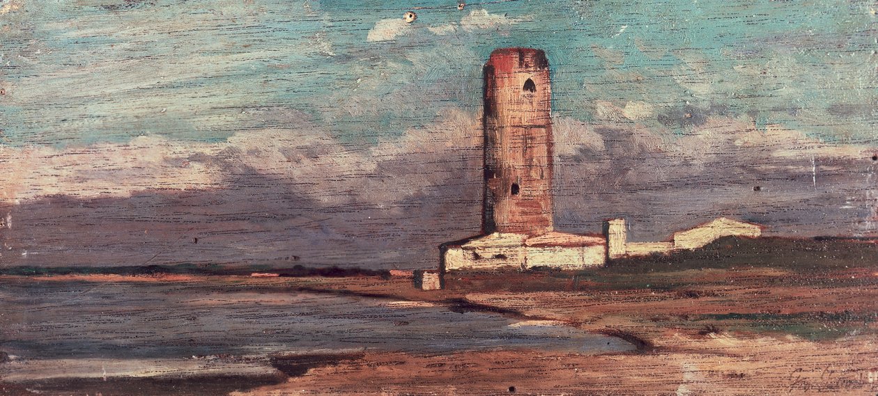 برج مارزوكو ، أو البرج الأحمر لجيوفاني فاتوري (1825-1908) ، زيت على لوح بواسطة جيوفاني فاتوري