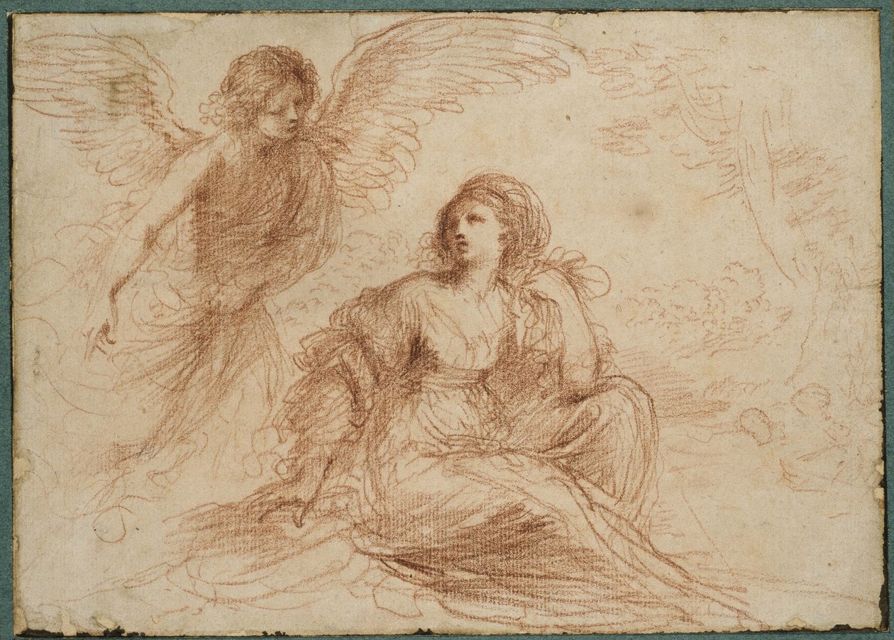 ملاك يظهر لهاجر وإسماعيل ، ج .653 (طباشير أحمر) بواسطة جيوفاني فرانشيسكو باربيري (Il Guercino)