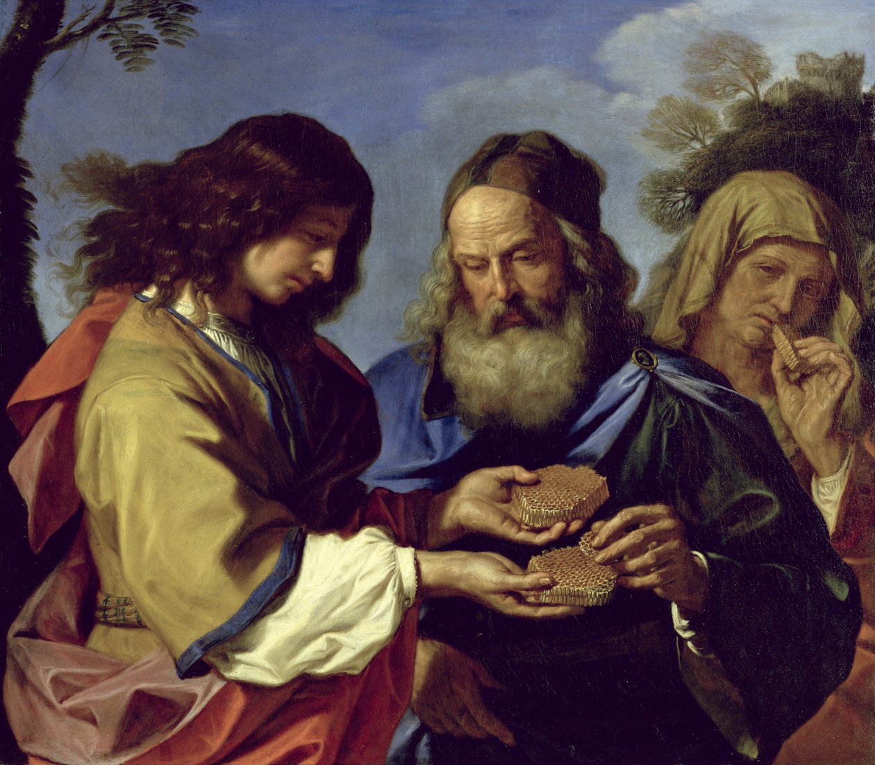 شمشون يقدم لوالديه قرص العسل بواسطة جيوفاني فرانشيسكو باربيري (Il Guercino)