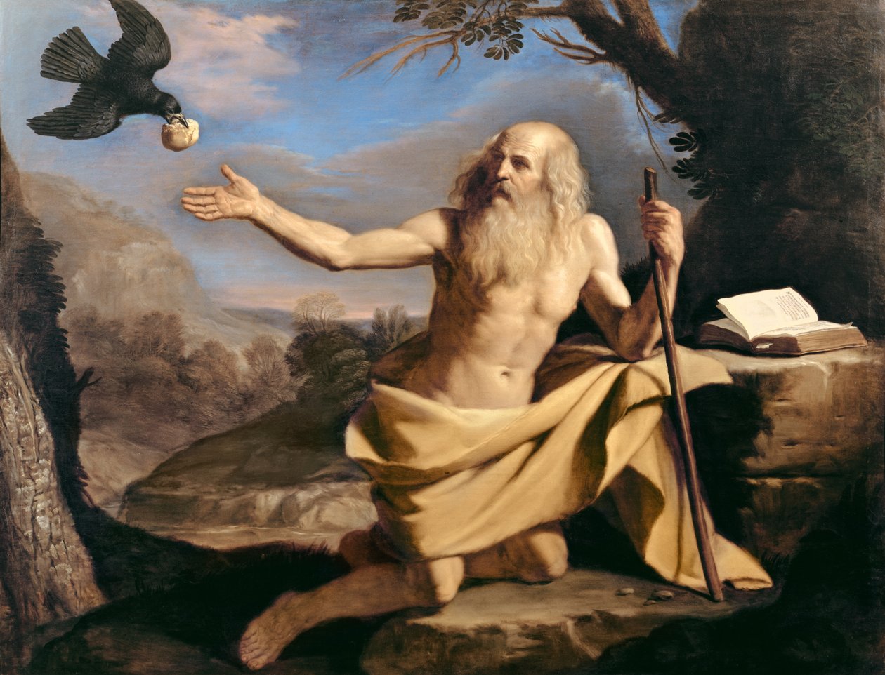 القديس بول الناسك يطعمه الغراب بواسطة جيوفاني فرانشيسكو باربيري (Il Guercino)
