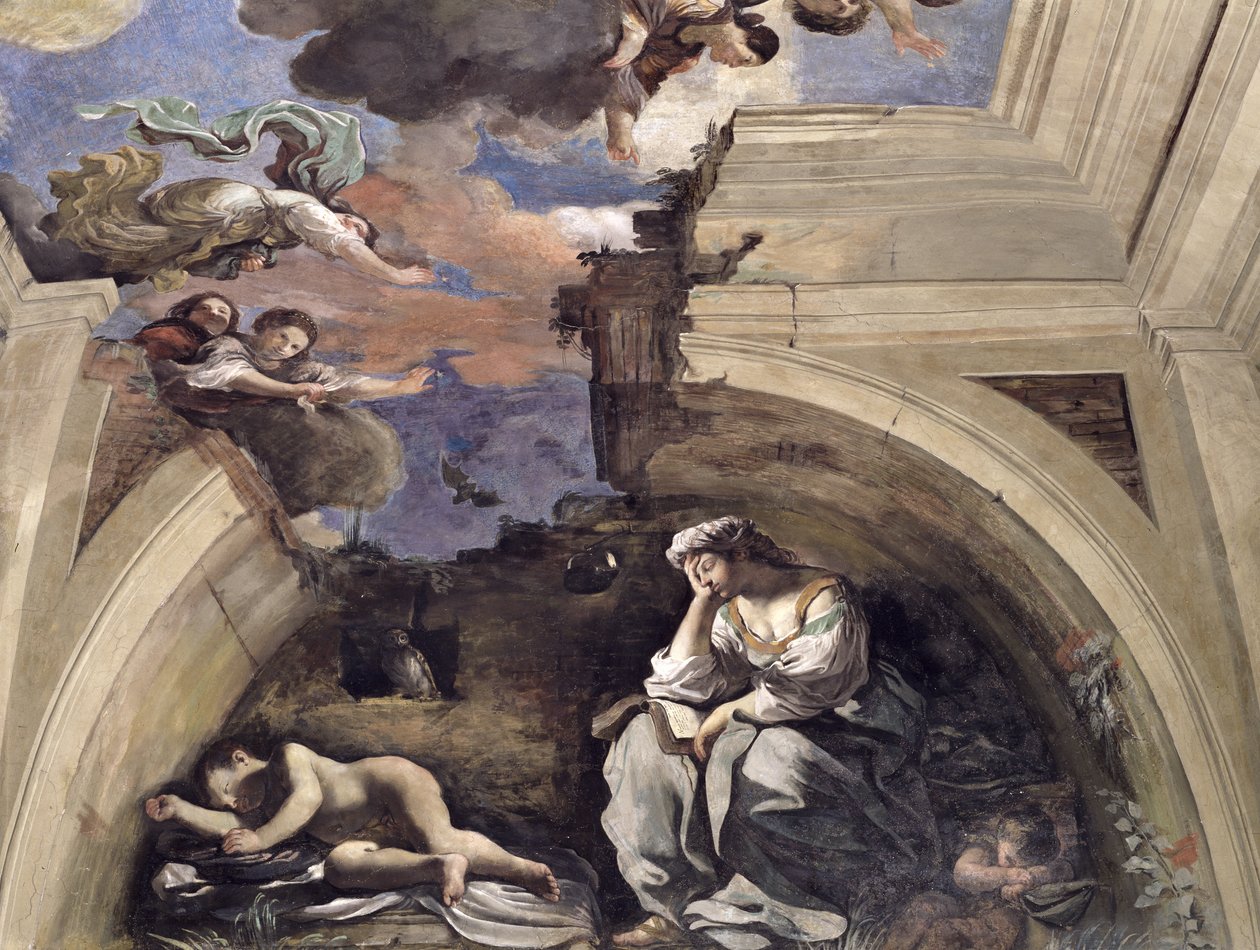 قاعة Sala di Aurora Hall of the Dawn لتفاصيل Allegory of Night ، 1621 تمبرا على اللوحة بواسطة جيوفاني فرانشيسكو باربيري (Il Guercino)