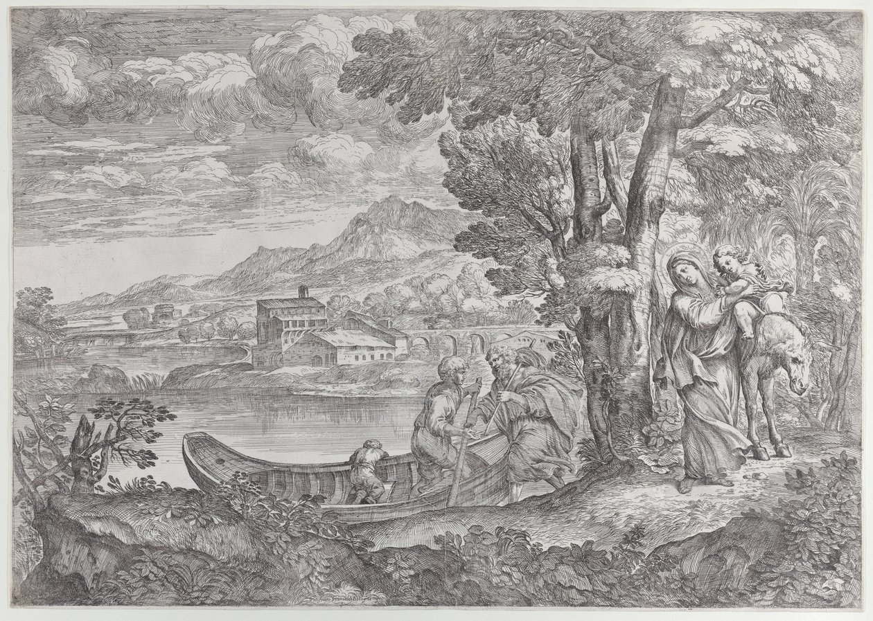 منظر طبيعي مع الرحلة إلى مصر ، 1626-80. ، 1626-80. بواسطة جيوفاني فرانشيسكو جريمالدي