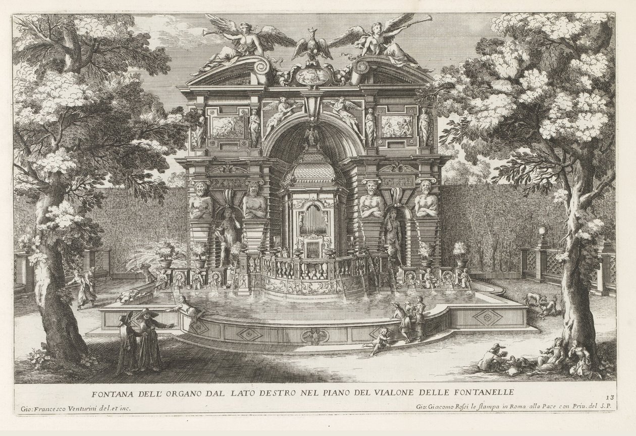 التقى Fontein مع hydraulisch orgel في de tuinen van de Villa d