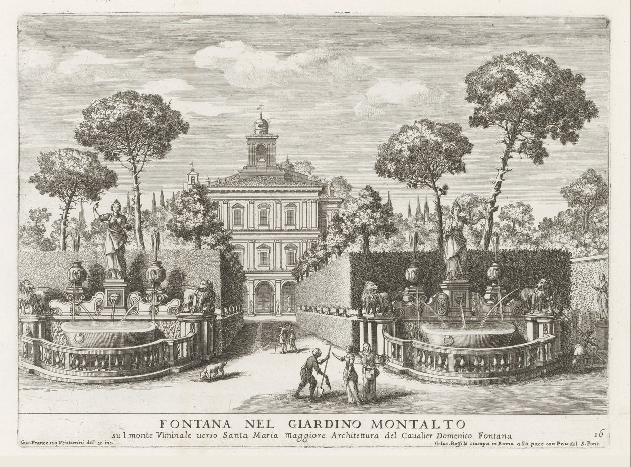 Fonteinen in de tuinen van de Villa Montalto Negroni te روما نافورة في حديقة مونتالتو (...) (العنوان على الكائن) النوافير في قصور وحدائق روما (عنوان السلسلة) Fonteinen in de paleizen en tuinen van Rome (عنوان السلسلة) بواسطة جيوفاني فرانشيسكو فينتوريني