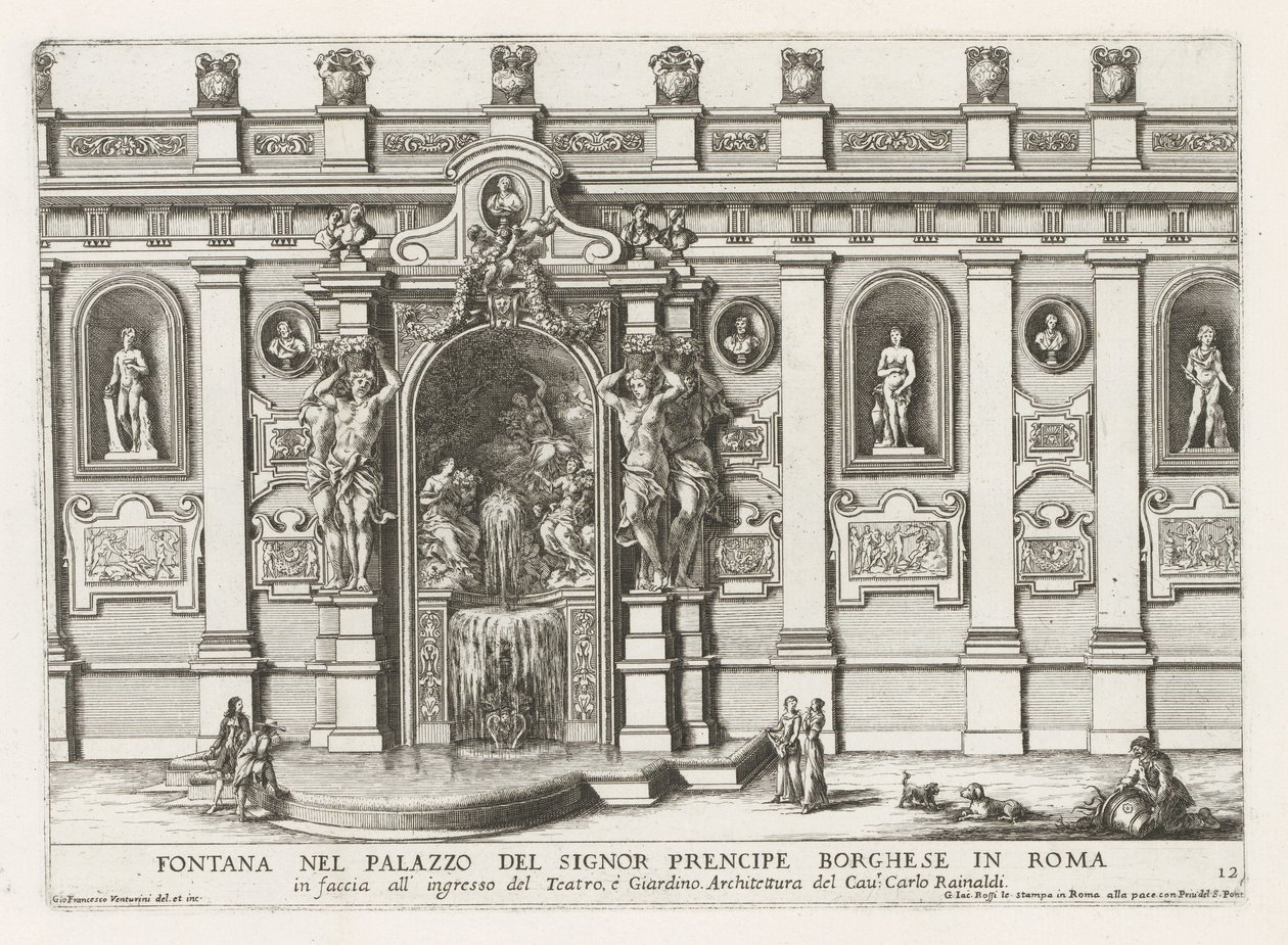Nymphaeum في binnenplaats في Palazzo Borghese في روما نافورة في قصر الأمير بورغيزي في روما (...) (العنوان على الجسم) النوافير في قصور وحدائق روما (عنوان السلسلة) Fonteinen in de paleizen en tuinen van Rome (سلسلة بواسطة جيوفاني فرانشيسكو فينتوريني