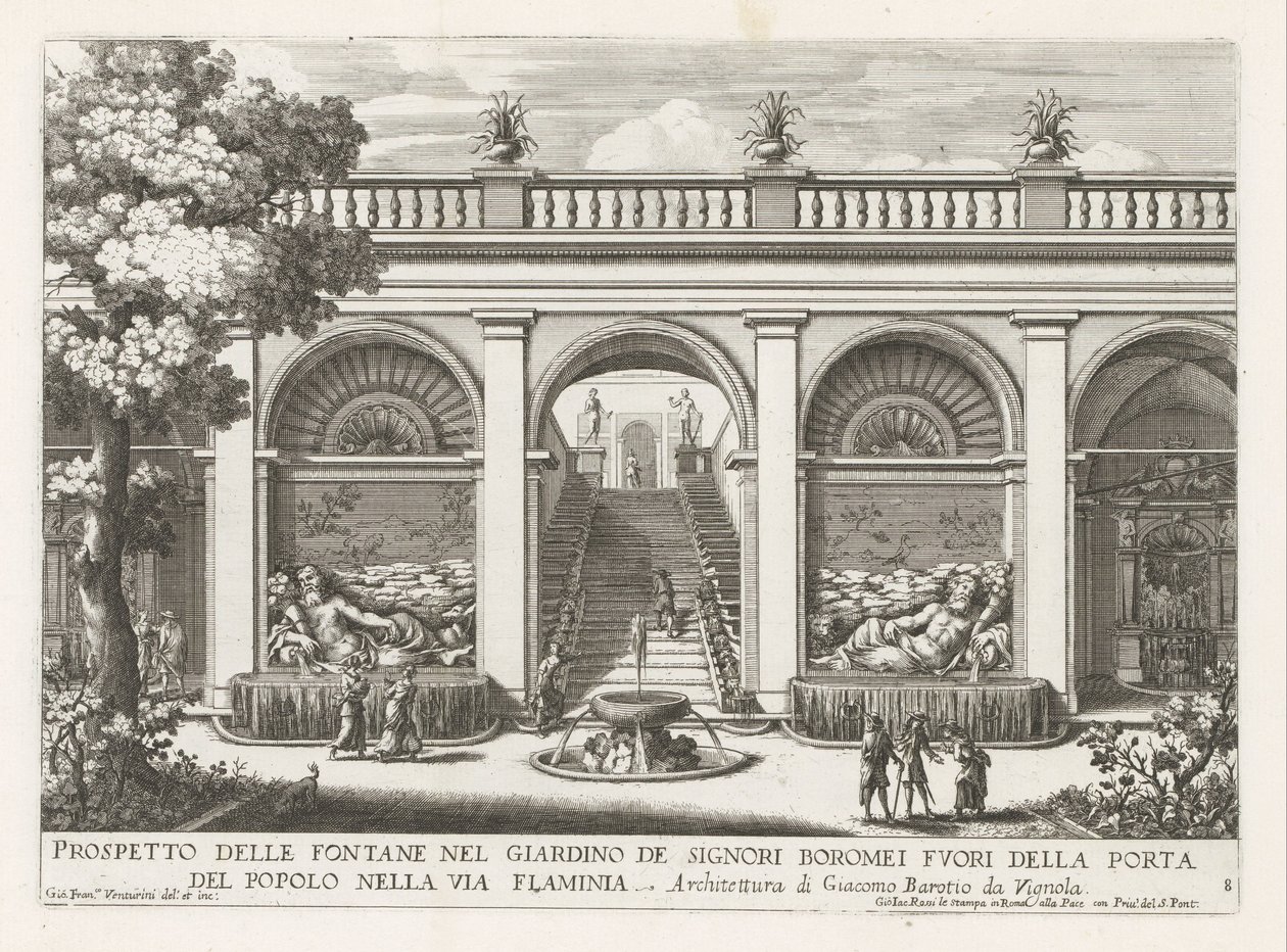 Tuin van een paleis te Rome نشرة من النوافير في حديقة بورومي أمراء (...) (العنوان على الكائن) النوافير في قصور وحدائق روما (عنوان السلسلة) Fonteinen in de paleizen en tuinen van Rome (عنوان السلسلة) بواسطة جيوفاني فرانشيسكو فينتوريني