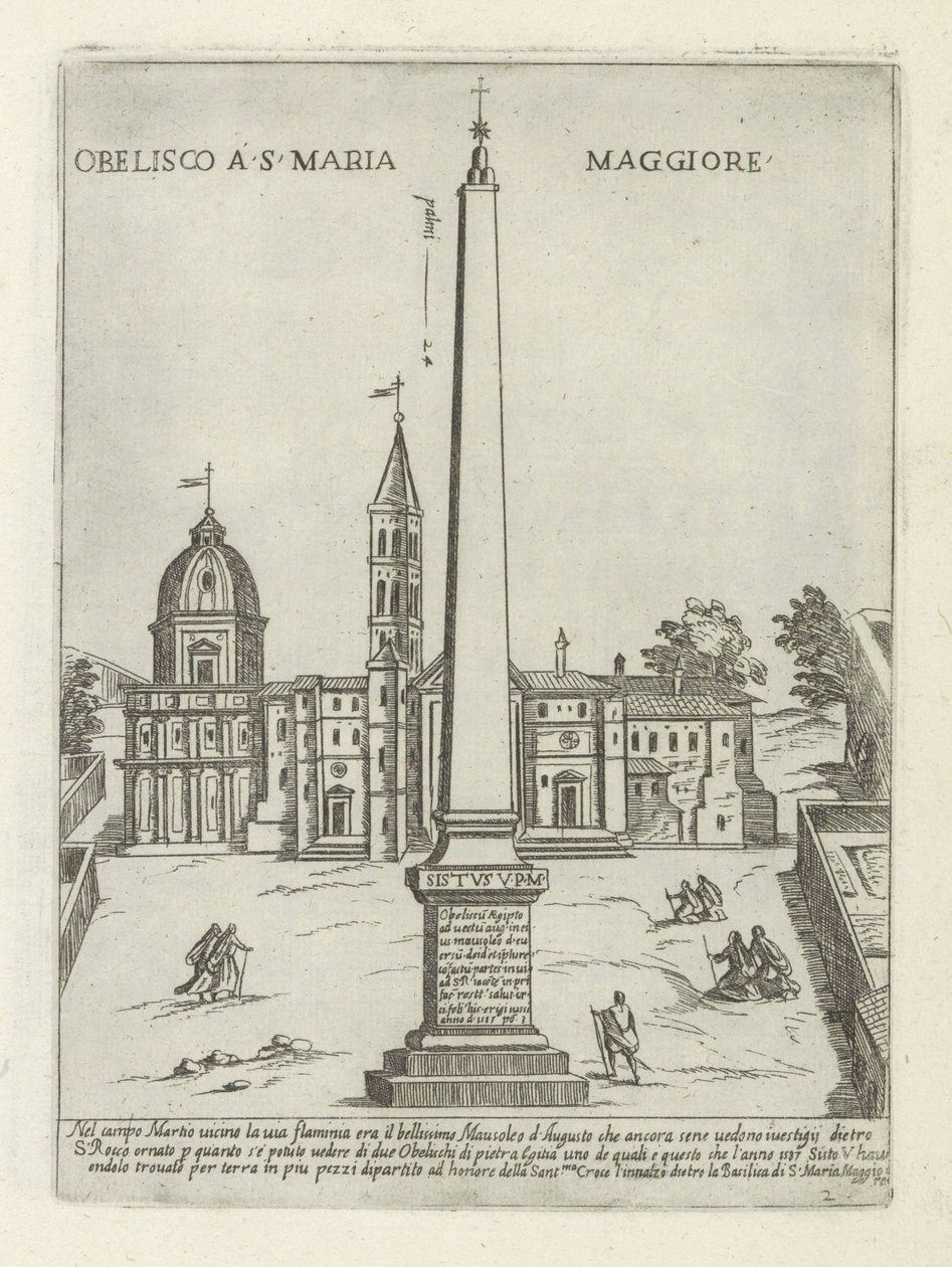 Obelisk voor de Santa Maria Maggiore المسلة في S. Maria Maggiore (العنوان على القطعة) Moderne en Antieke monuments en bouwwerken in Rome (عنوان السلسلة) زخارف المباني القديمة والحديثة في مدينة ألما في روما (عنوان السلسلة) بواسطة جيوفاني ماجي