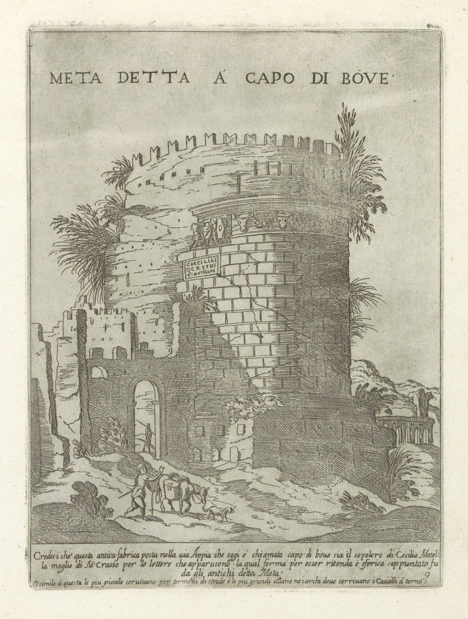 Tombe van Caecilia Metella te Rome Meta قال كابو دي أوف (عنوان على الكائن) Moderne en antieke monumenten en bouwwerken في روما (عنوان السلسلة) Ornamenti di Fabriche antica et moderni dell 'alma citta di Roma (عنوان السلسلة) بواسطة جيوفاني ماجي