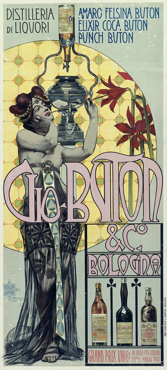 Advertising poster of the liquor distillery Gio Buton and C Bologna بواسطة جيوفاني ماريا ماتالوني