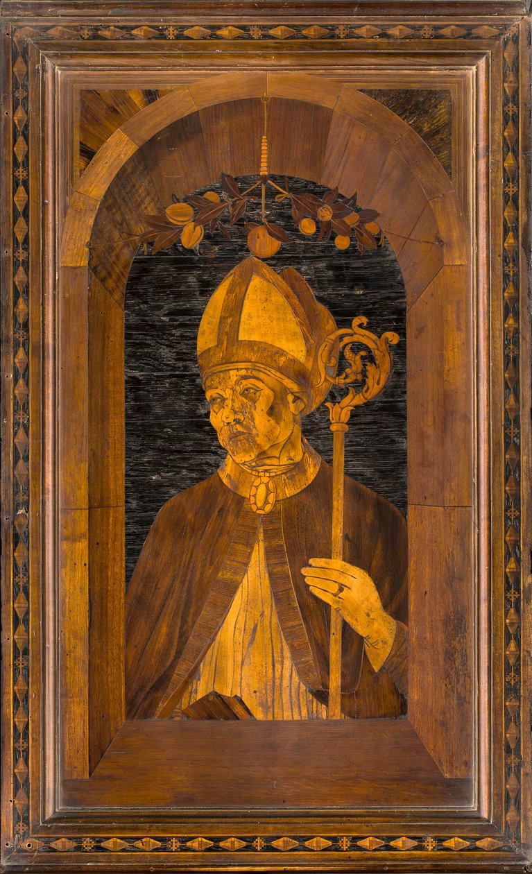 كورال Lignaean الكنسي ، مرصع بواسطة Giovanni Maria Platina 1484 ، Upper Stall ، Sant'Imerio بواسطة جيوفاني ماريا بلاتينا