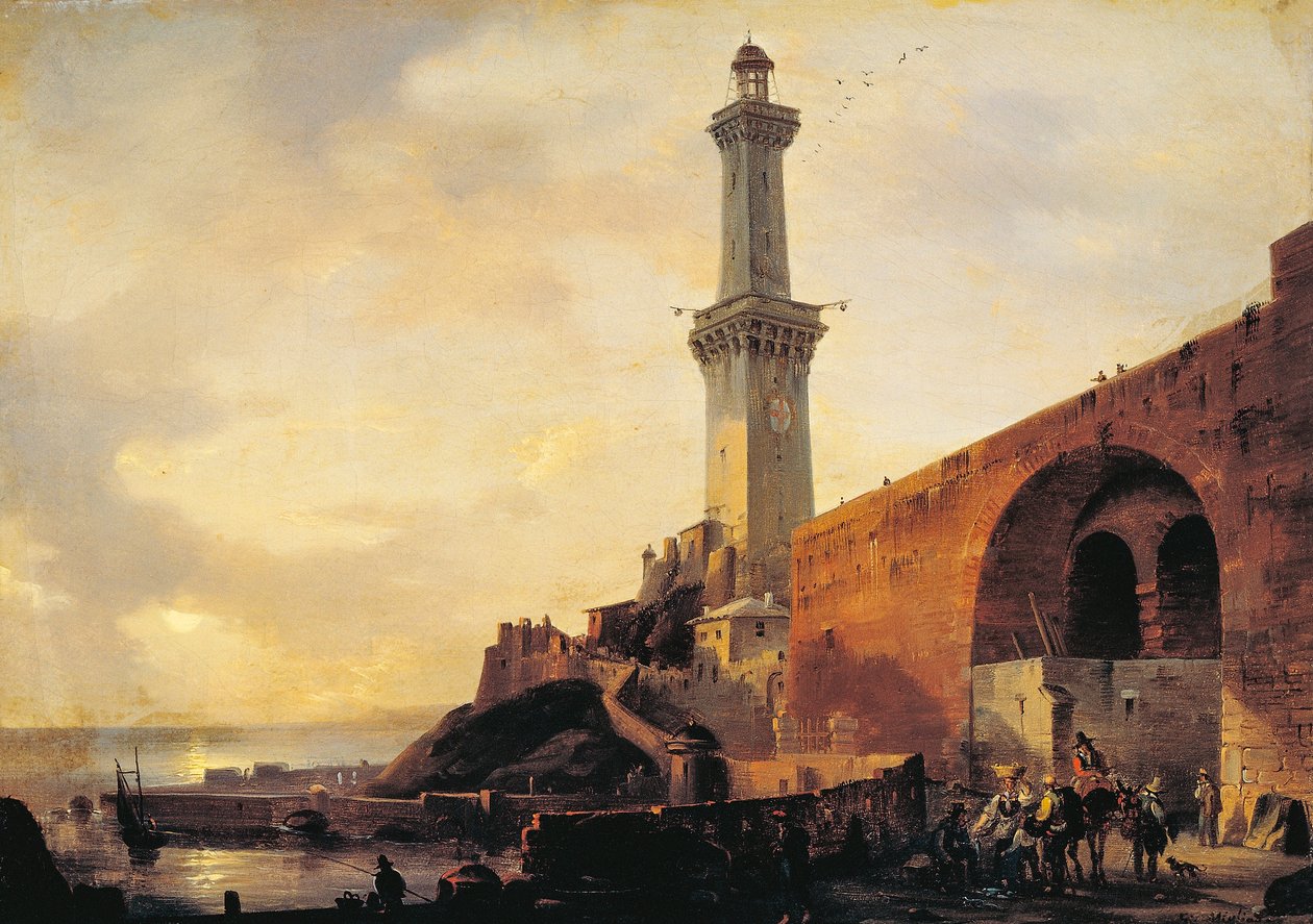 Genoa, view of the lighthouse, by Giovanni Migliara (1785-1837), oil on canvas بواسطة جيوفاني ميجليارا