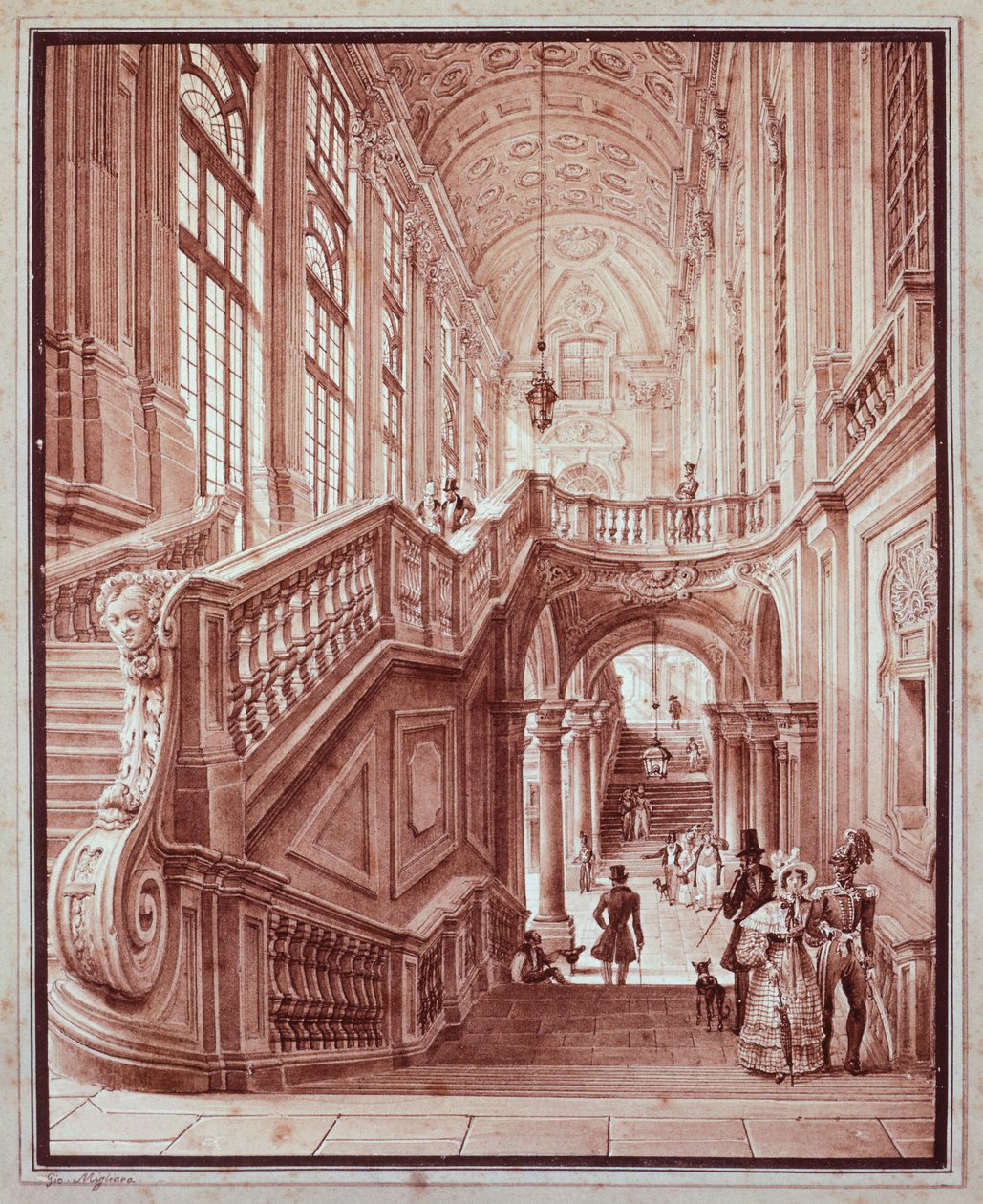 Hall of Palazzo Madama, by Giovanni Migliara (1785-1837) بواسطة جيوفاني ميجليارا