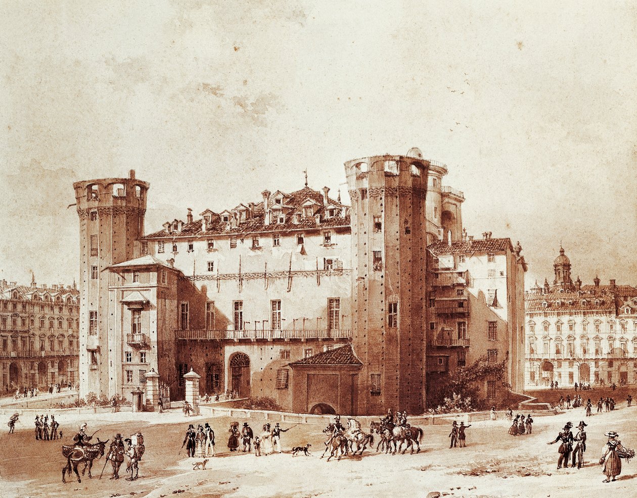 خارج قصر ماداما في تورين ، بقلم جيوفاني ميليارا (1785-1837) بواسطة جيوفاني ميجليارا