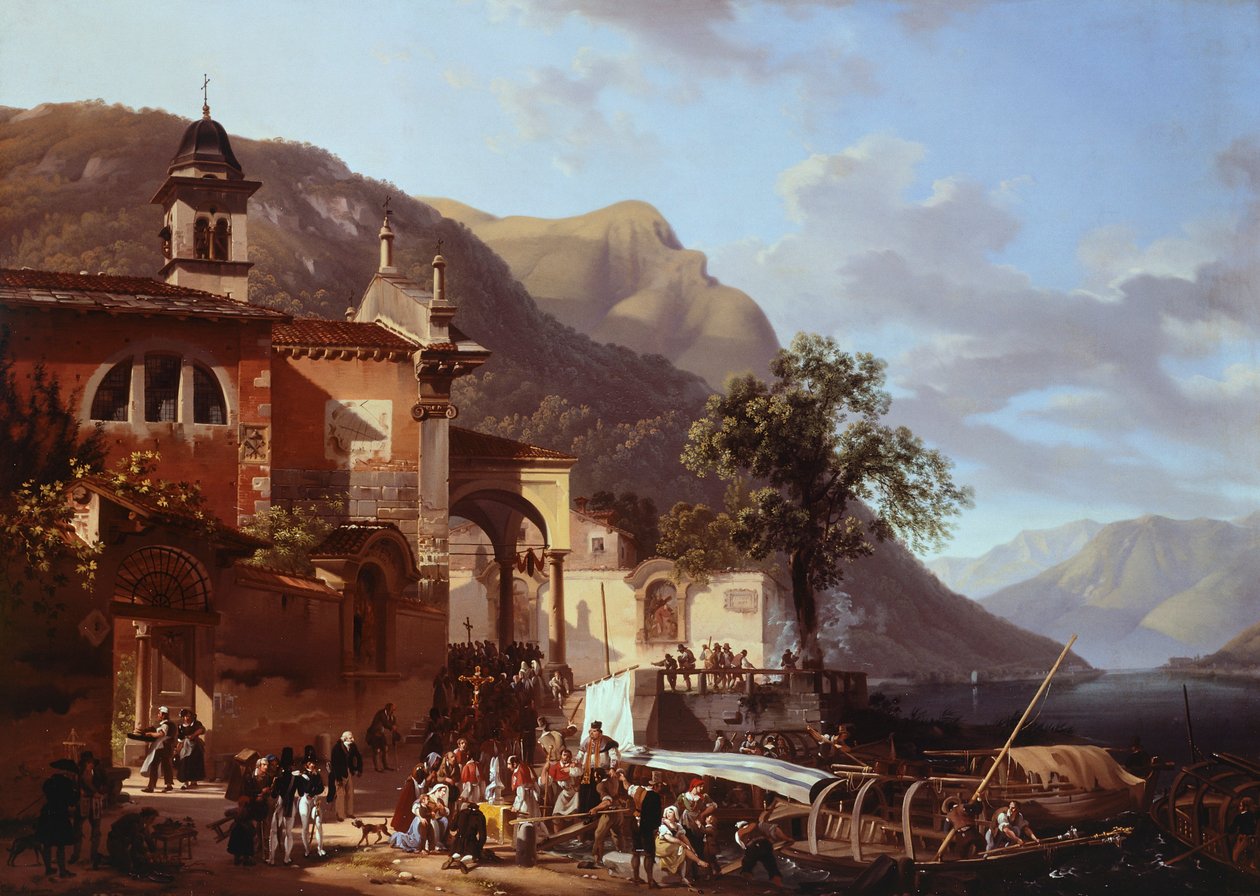 Procession in Riva al Lago, Giovanni Migliara (1785-1837) بواسطة جيوفاني ميجليارا