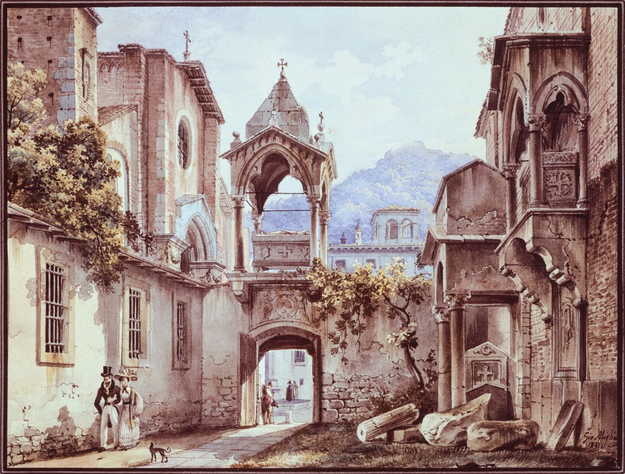 The Courtyard of San Giorgetto in Verona, Giovanni Migliara (1785-1837) بواسطة جيوفاني ميجليارا