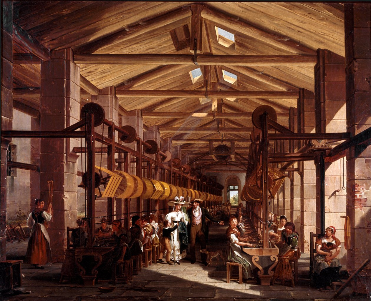ورشة الغزل Mylius لديها Boffalora Ticino بالقرب من ميلانو لوحة بقلم Giovanni Migliara (1785-1837) 1828 زيت على قماش ، الارتفاع: 44 سم Menaggio ، مجموعة خاصة بواسطة جيوفاني ميجليارا