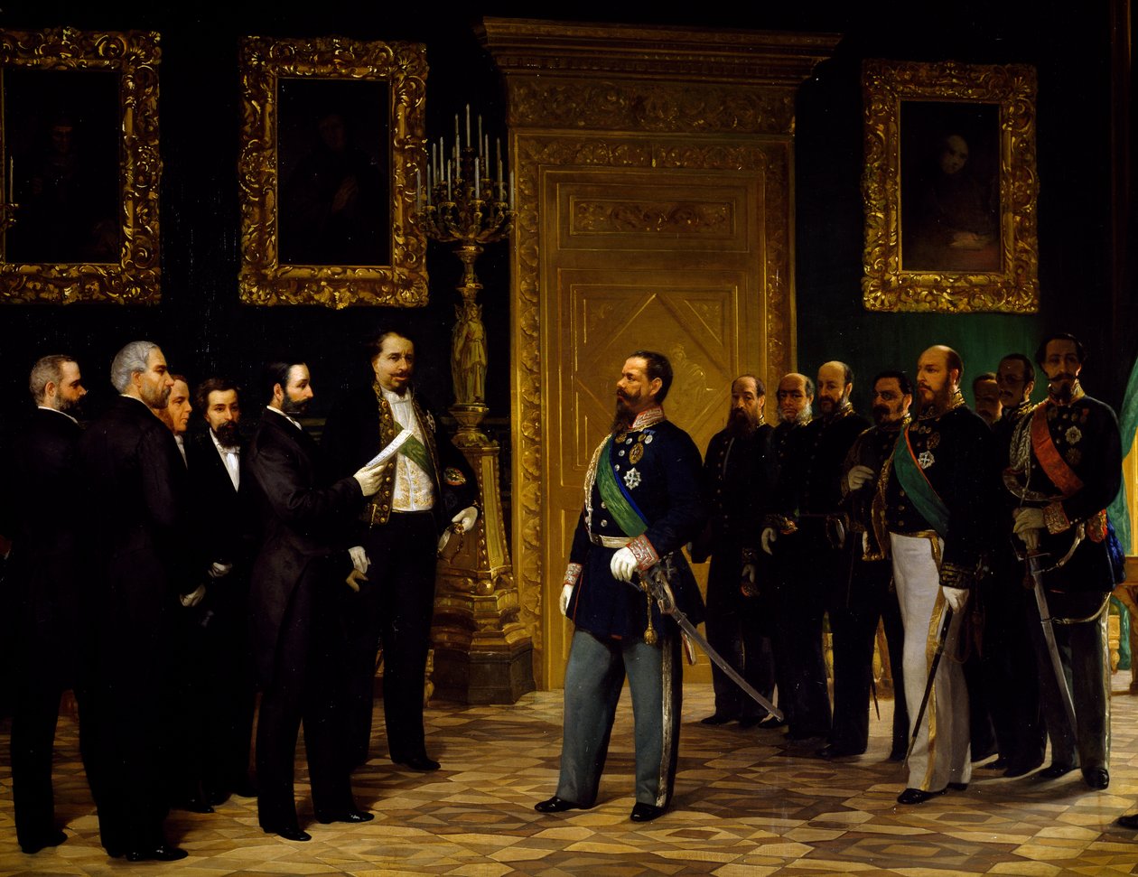 ضم إيطاليا المقدم إلى فيكتور عمانويل الثاني من قبل مندوبي توسكان ، بقلم جيوفاني موتشي (1829-1892) ، عصر التوحيد ، إيطاليا بواسطة جيوفاني موتشي