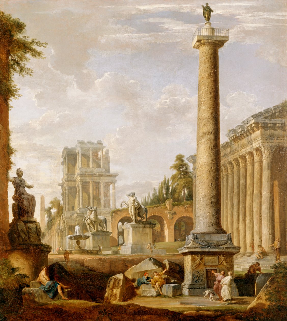 Capriccio من الآثار الرومانية مع عمود تراجان (زيت على قماش) بواسطة جيوفاني باولو بانيني
