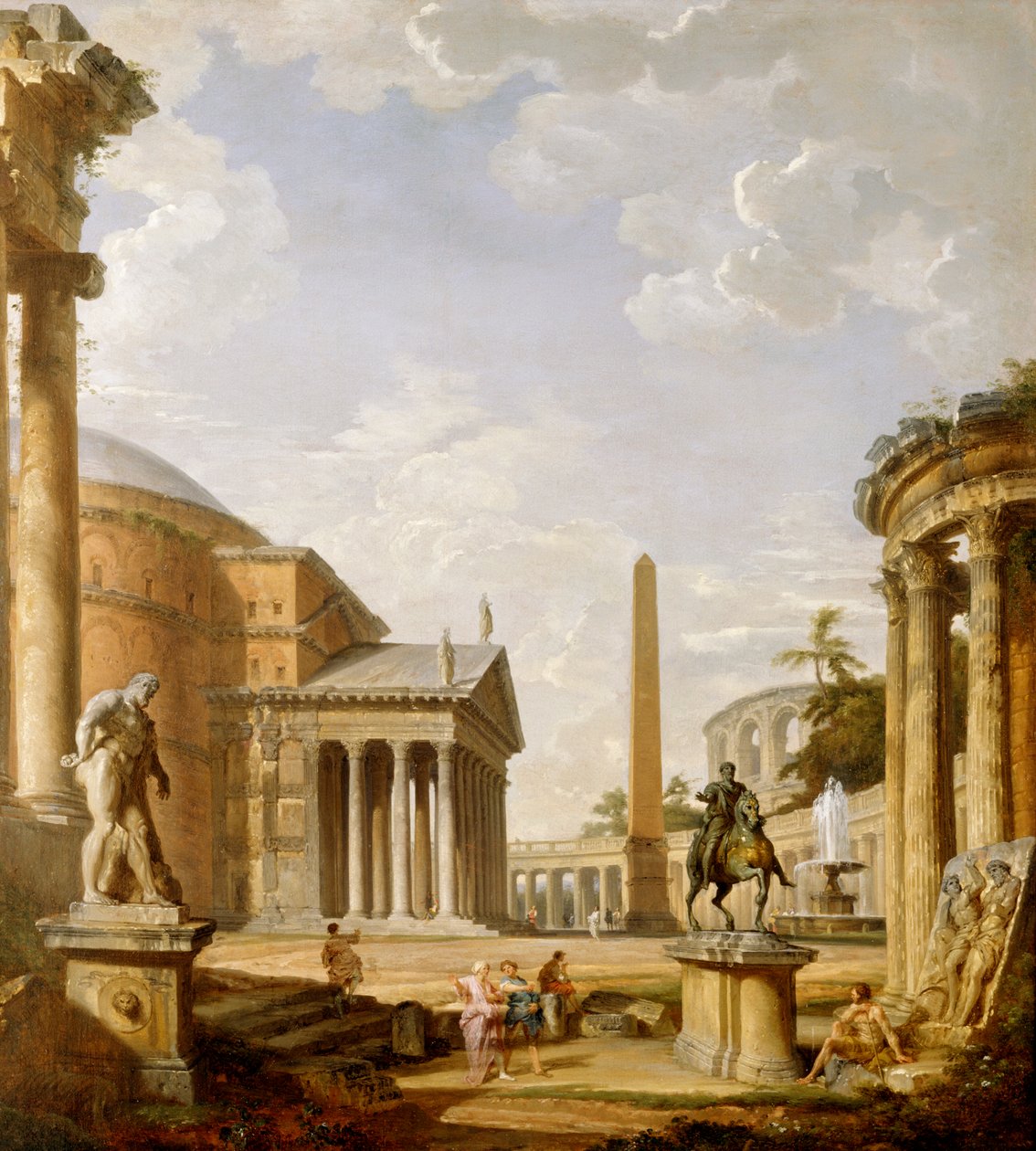 Capriccio من الآثار الرومانية مع البانثيون (زيت على قماش) بواسطة جيوفاني باولو بانيني